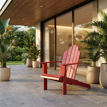 Red Adirondack Chair With Solid Wood Construction And Comfortable Design