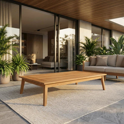 Teak Outdoor Coffee Table With Finish And Midcentury Modern Style