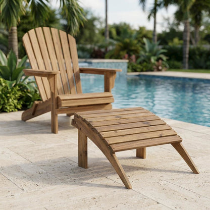 Brown Acorn Outdoor Ottoman With Solid Wood And Acacia Material