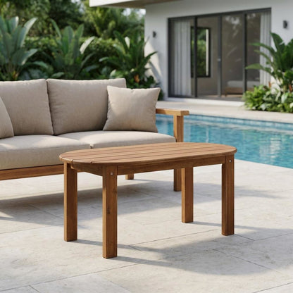 Brown Acacia Wood Outdoor Coffee Table With Solid Construction And Slim Profile