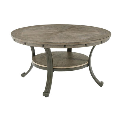 Round Coffee Table in Pewter Finish, Metal and Wood