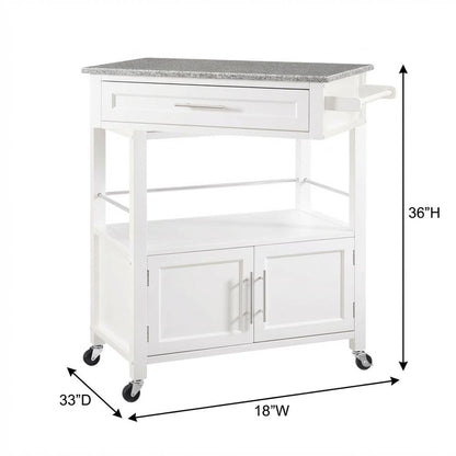 White Kitchen Cart with Granite Top and Timber Construction for Food Prep