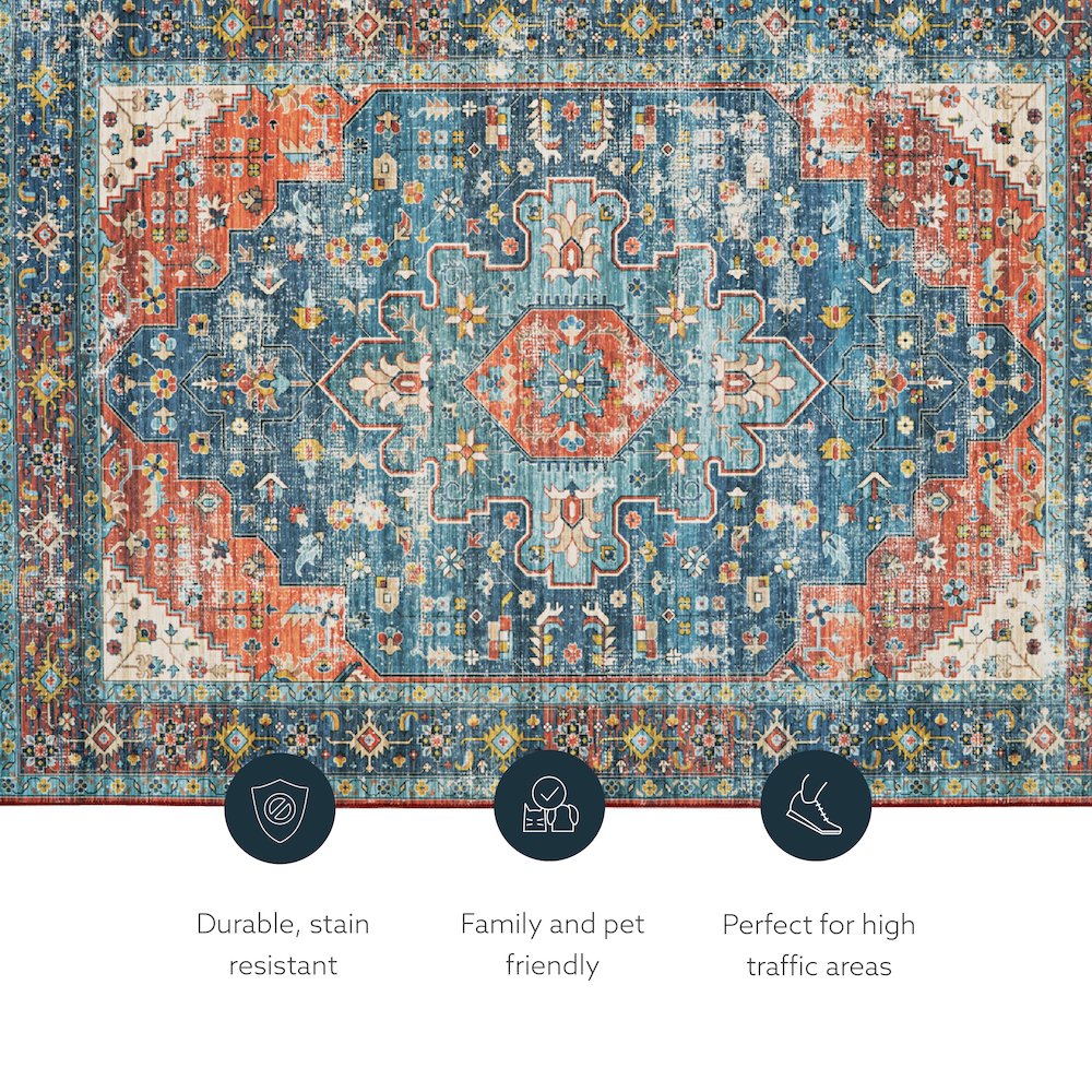 Washable Markum Teal/Rust 3x5, Rug