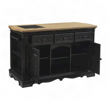 Acacia Butcher Block Kitchen Island with Storage and Drawers, Black