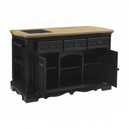 Acacia Butcher Block Kitchen Island with Storage and Drawers, Black