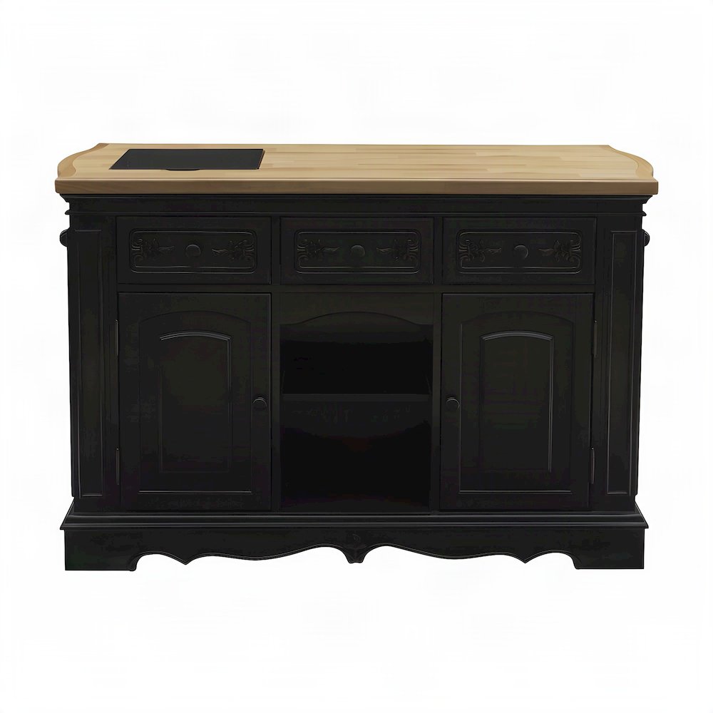 Acacia Butcher Block Kitchen Island with Storage and Drawers, Black