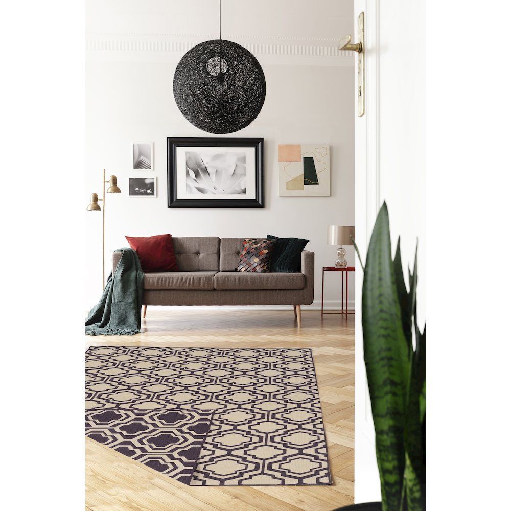 Salonika ReversibleQuatrefoil Purple 5x8, Rug