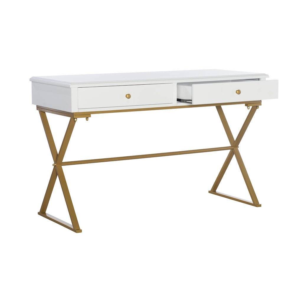 Two-Drawer Campaign Desk, White