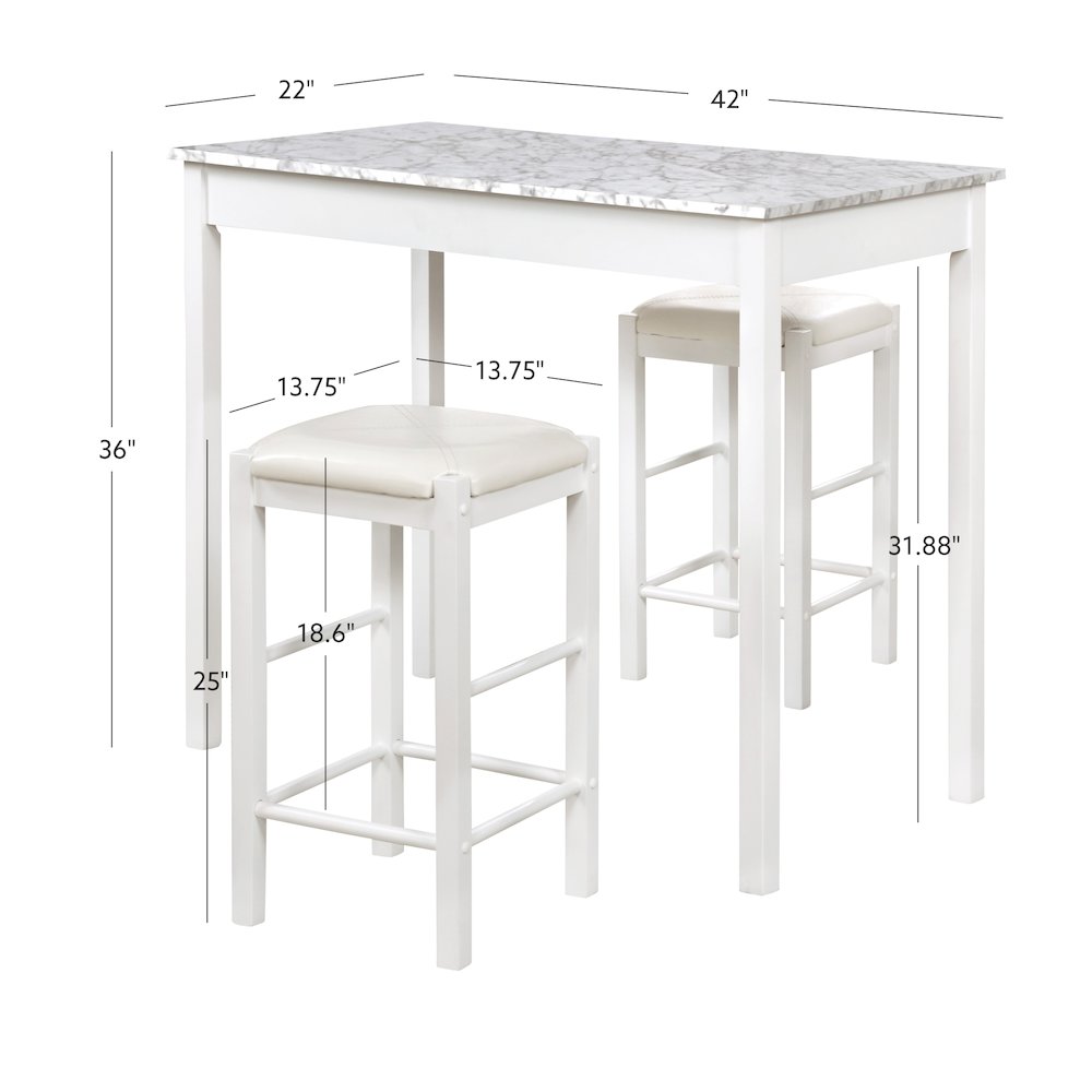 Lancer 3 Piece Tavern Set, White Faux Marble