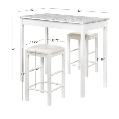 Lancer 3 Piece Tavern Set, White Faux Marble