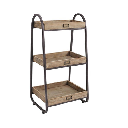 Brown 3-Tier Shoe Storage Stand with Iron Frame and Firm Wood Shelves