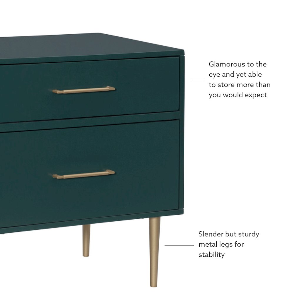 Gloria Two Drawer Night Stand Dark Green
