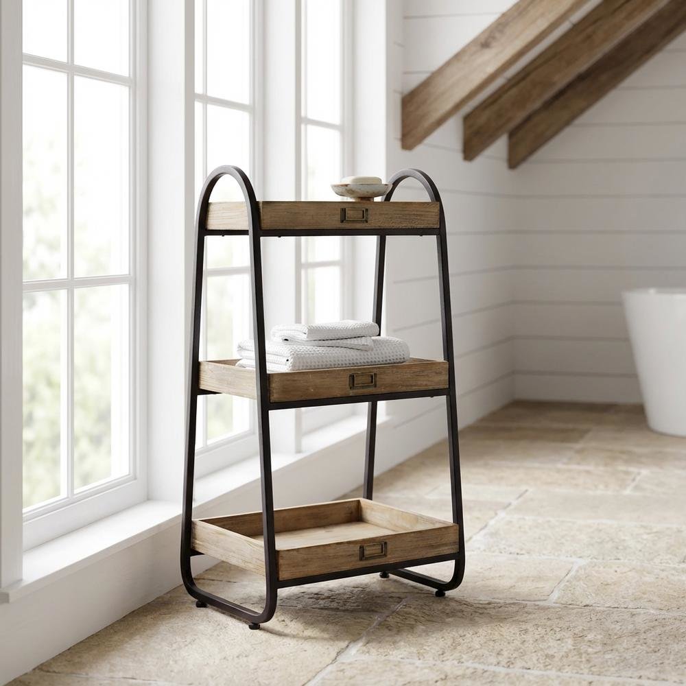 Brown 3-Tier Shoe Storage Stand with Iron Frame and Firm Wood Shelves