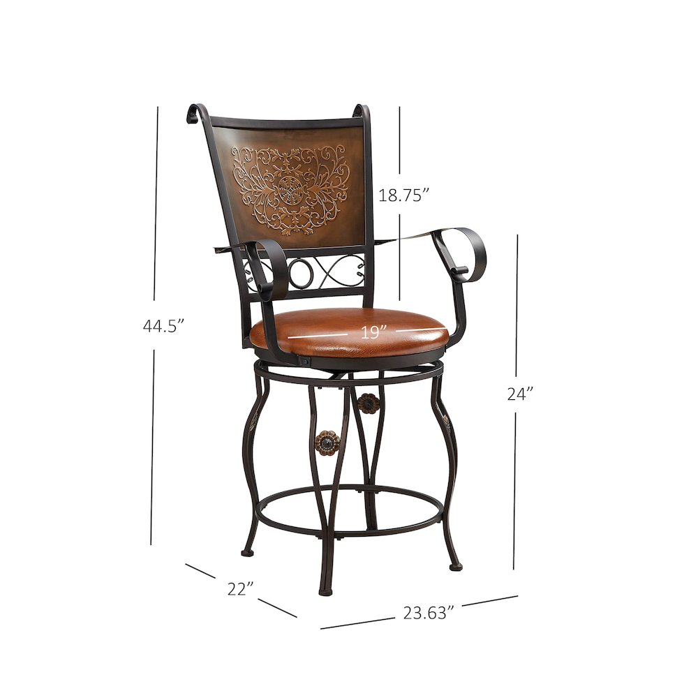 Big & Tall Copper Stamped Back Counter Stool with Arms
