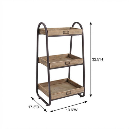 Brown 3-Tier Shoe Storage Stand with Iron Frame and Firm Wood Shelves
