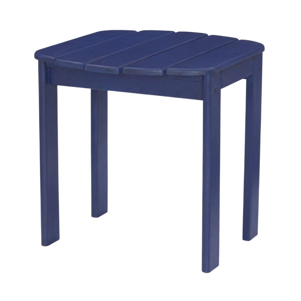 Outdoor End Table In Blue, Acacia Wood Finish, Durable Solid Wood Construction