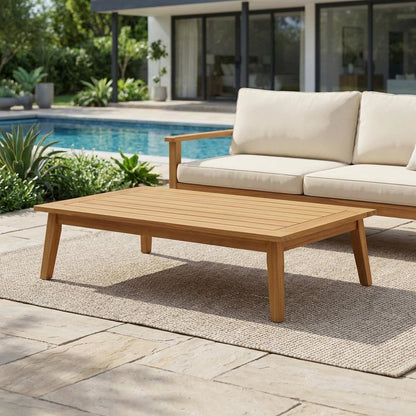Teak Outdoor Coffee Table With Finish And Midcentury Modern Style