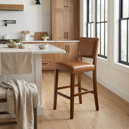 Caramel Bar Stool with Rubberwood Frame and Foam Seat for Comfortable Seating
