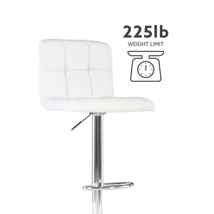 White Quilted Faux Leather & Chrome Adjustable Height Bar Stool