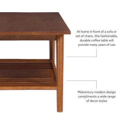 Charlotte Coffee Table With Shelf, Walnut Brown