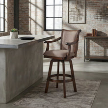Rubberwood Swivel Bar Stool with Arms, Back, Cushion, Cherry
