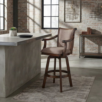 Rubberwood Swivel Bar Stool with Arms, Back, Cushion, Cherry