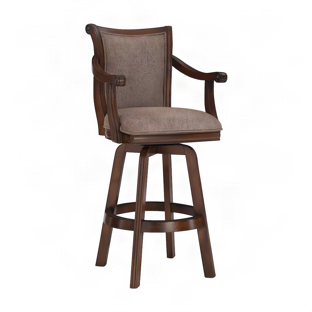 Rubberwood Swivel Bar Stool with Arms, Back, Cushion, Cherry