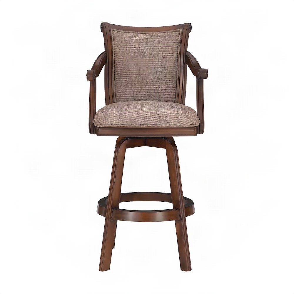 Rubberwood Swivel Bar Stool with Arms, Back, Cushion, Cherry