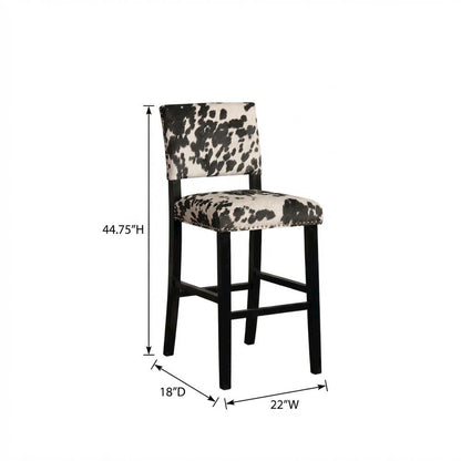 Black Cow Print Bar Stool with Foam Cushion and Hardwood Frame