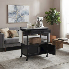 Rubberwood Kitchen Island on Wheels with Granite Top and Storage, Black