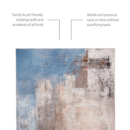 Washable Kyler Beige/Blue 2x8, Rug