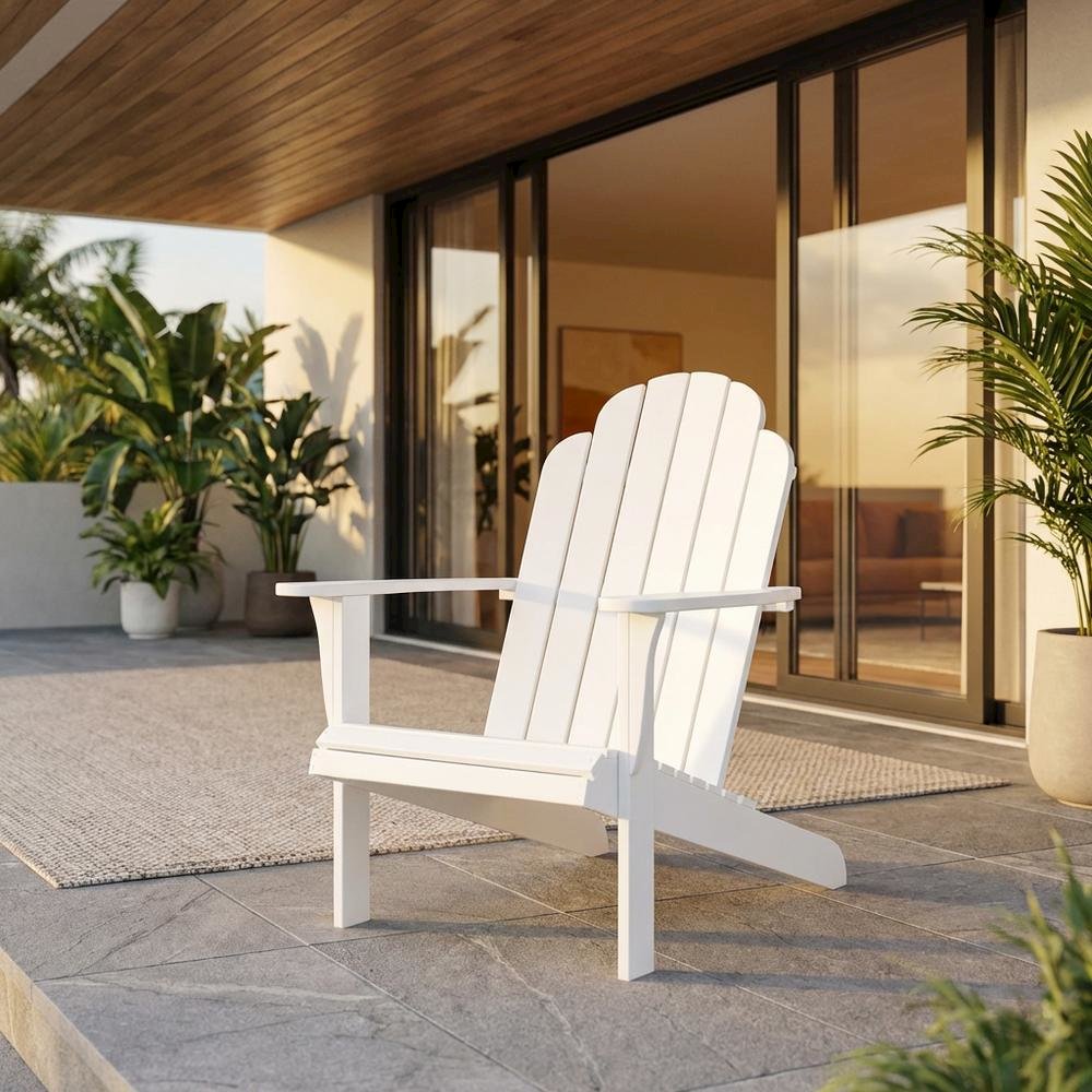 White Adirondack Chair In Solid Wood With Comfortable Seat And Durable Finish