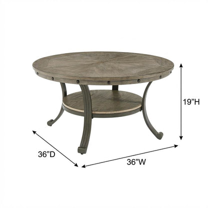 Round Coffee Table in Pewter Finish, Metal and Wood