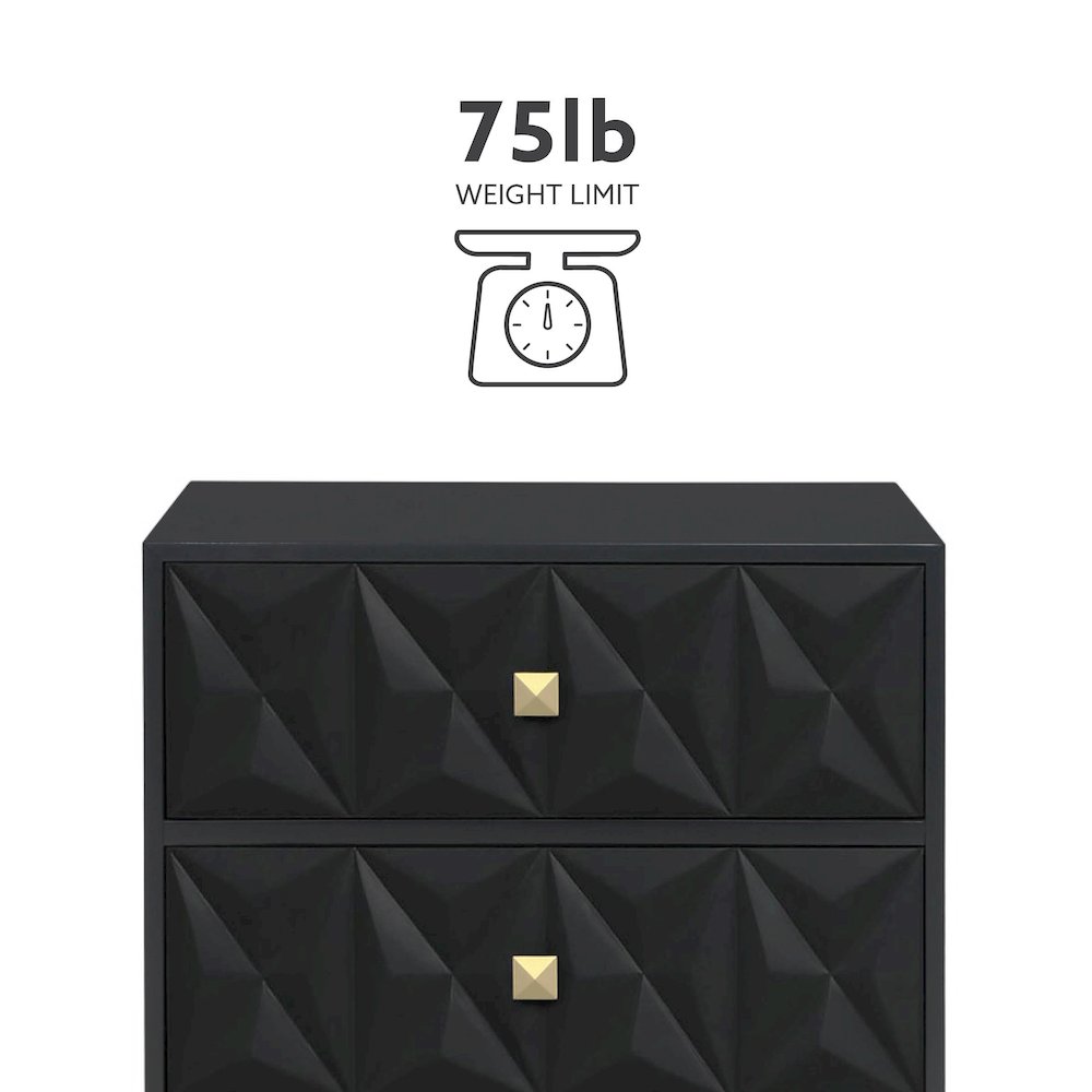 Two Drawer Geo Texture Nightstand Black