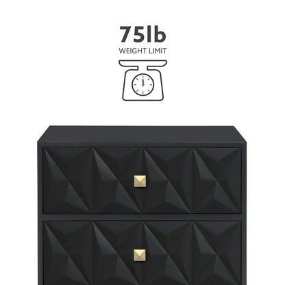Two Drawer Geo Texture Nightstand Black