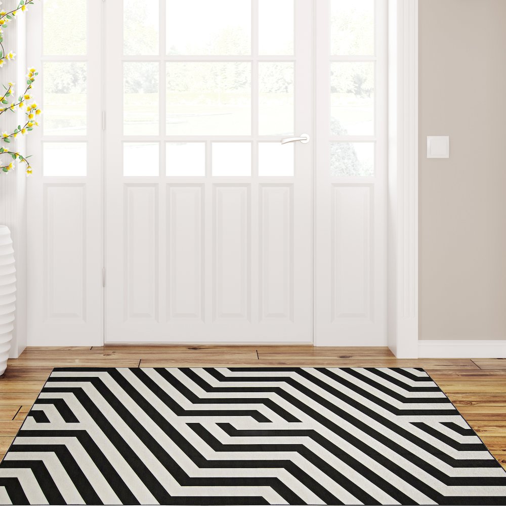 Outdoor Washable Myers Ivory & Black 3' X 5', Rug