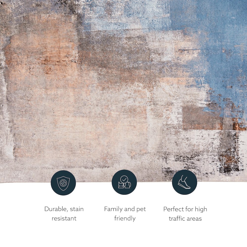 Washable Kyler Beige/Blue 2x3, Rug