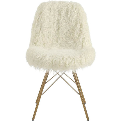 Flokati Dining Chair with Gold Metal Base and Comfortable Fabric Seat