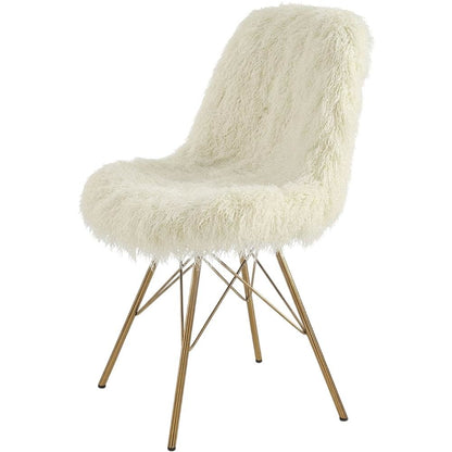 Flokati Dining Chair with Gold Metal Base and Comfortable Fabric Seat