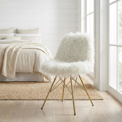 Flokati Dining Chair with Gold Metal Base and Comfortable Fabric Seat