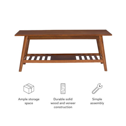 Charlotte Coffee Table With Shelf, Walnut Brown