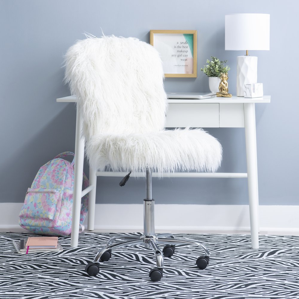 Faux Flokati Armless Office Chair, White