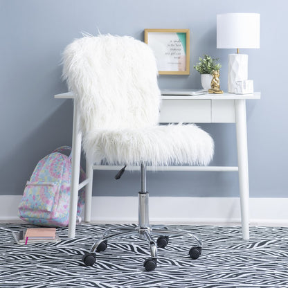 Faux Flokati Armless Office Chair, White