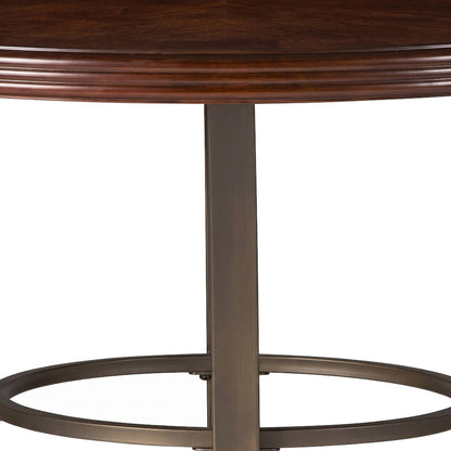FurniFact Pub Table with Scroll-Designed Steel Base and MDF Top, Cherry