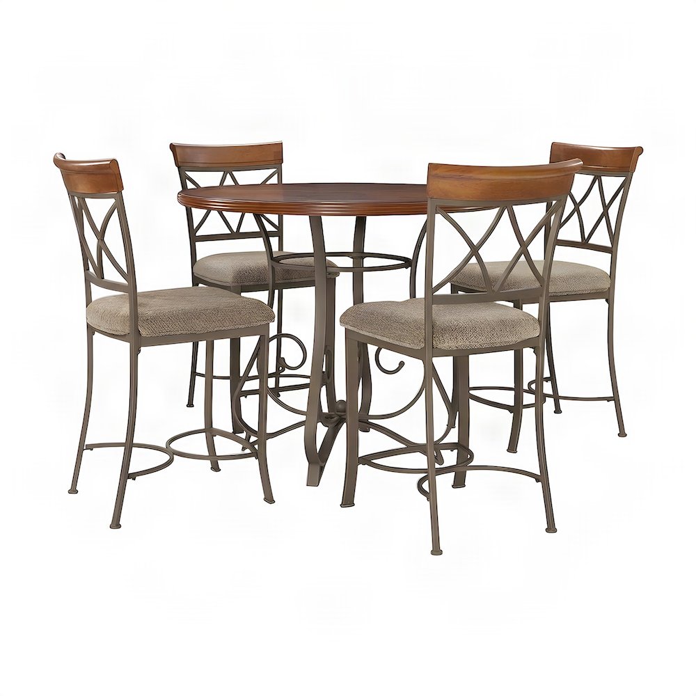 Steel and Wood Pub Dining Table with Diamond-Patterned Chairs, 5 Piece Set