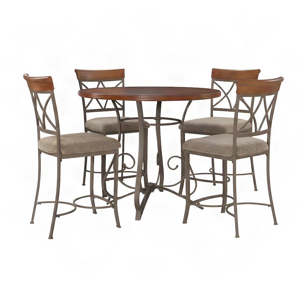 Steel and Wood Pub Dining Table with Diamond-Patterned Chairs, 5 Piece Set