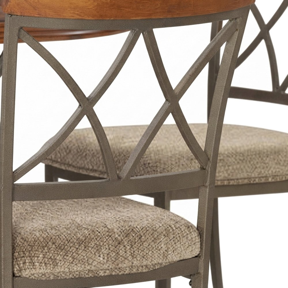 Steel and Wood Pub Dining Table with Diamond-Patterned Chairs, 5 Piece Set