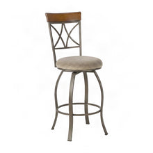 Fabric-Upholstered Swivel Bar Stool with Diamond-Tufted Seat, Cherry