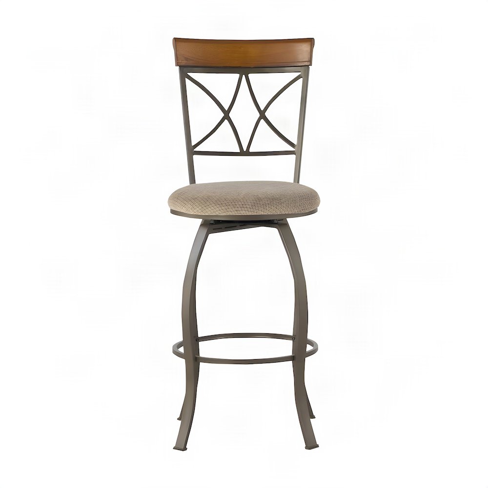 Fabric-Upholstered Swivel Bar Stool with Diamond-Tufted Seat, Cherry