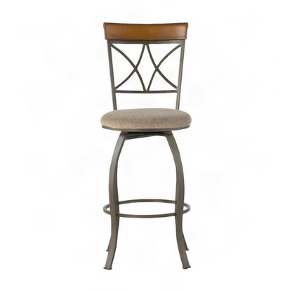 Fabric-Upholstered Swivel Bar Stool with Diamond-Tufted Seat, Cherry
